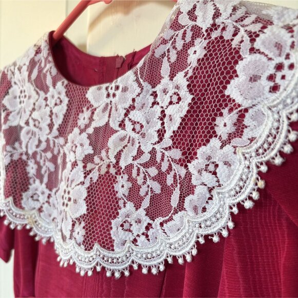 Vintage Jessica McClintock Gunne Sax Girls Christmas Party Dress 6 Red Lace Trim - Picture 3 of 12